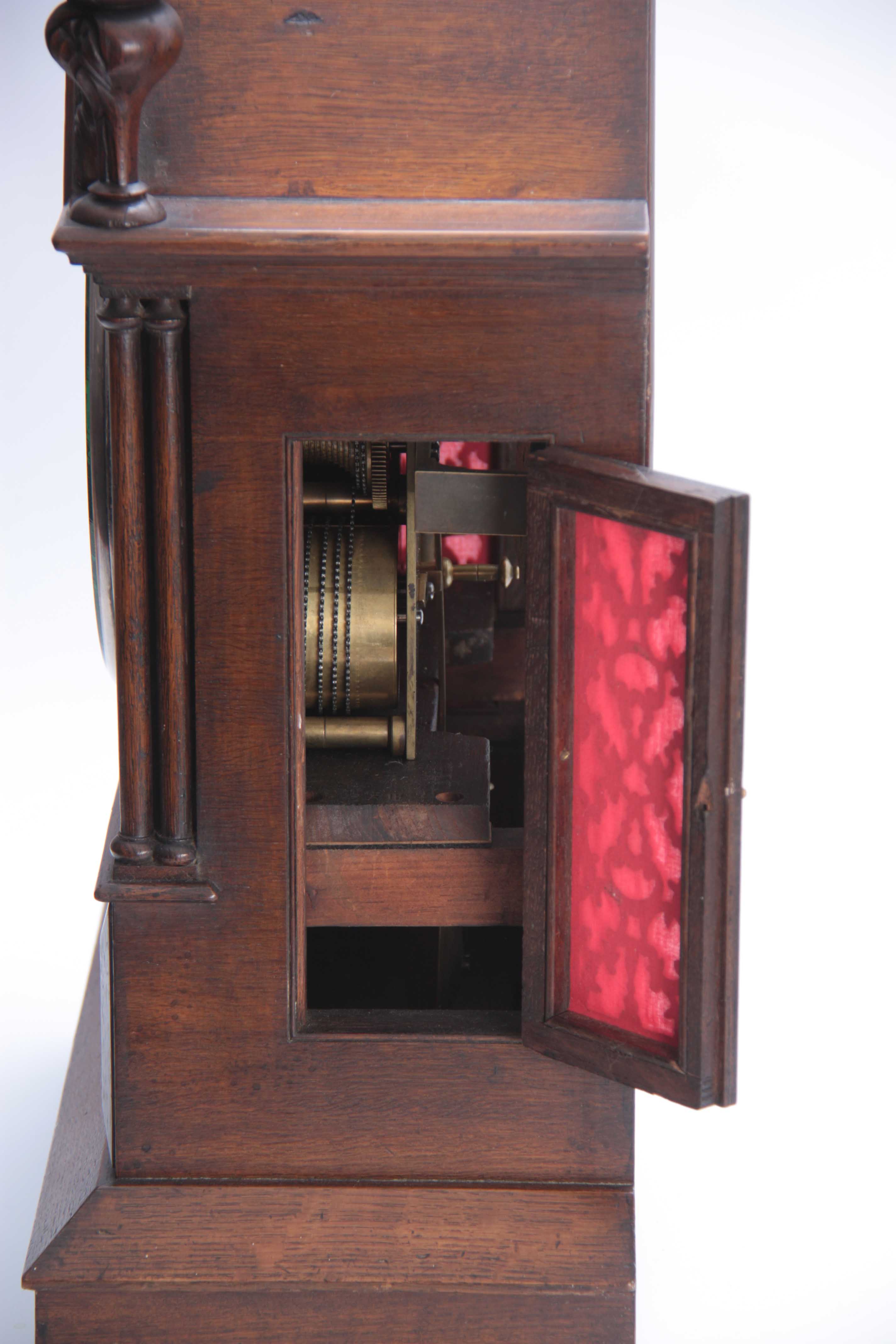 M. BEAL, SHEFFIELD A GOTHIC OAK CASED TRIPLE FUSEE BRACKET CLOCK the case with gothic carved - Image 5 of 7