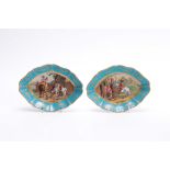 A PAIR OF 19TH CENTURY SEVRES OVAL SCALLOPED EDGE DISHES decorated with painted panels having