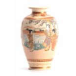 A SATSUMA OVOID CABINET VASE decorated with figure panels of ladies in a lake and landscape