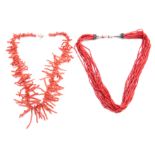 TWO CORAL NECKLACES, 52cm and 56cm overall.