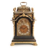 A LATE 19th CENTURY ENGLISH ORMOLU MOUNTED QUARTER CHIMING BRACKET CLOCK the bell top style case