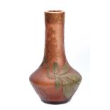 A 20TH CENTURY ART GLASS VASE BY LEGRASS having a brown frosted ground over decorated with flowers