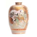 A JAPANESE KUTANI WARE SHOULDERED OVOID CABINET VASE decorated with figural panels bordered with