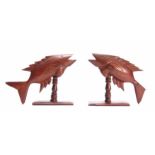 A PAIR OF 19TH CENTURY HARDWOOD PITCAIRN SOUTH PACIFIC CARVED BOOKENDS DEPICTING FISH both carved