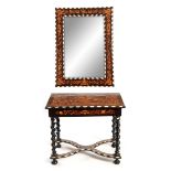 A LATE 19TH CENTURY ITALIAN MARQUETRY FALCHINI BROTHERS SIDE TABLE AND HANGING MIRROR with floral