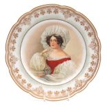 A RUSSIAN CABINET PLATE Circa1900's with bust portrait centre of a young lady within a scalloped