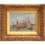 ANTONIETTA BRANDEIS 1848-1926 - OIL ON PANEL The Church of St Mary, Grand Canal, Venice 15.5cm by
