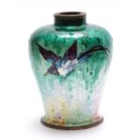 JULES SARLANDIE LIMOGES A STYLISH LATE 19TH CENTURY SHADED AND MOTTLED DARK GREEN ENAMEL