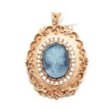.375 HALLMARKED YELLOW GOLD OVAL CAMEO PENDANT with diamond set border on a matted ground with