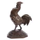 ALFRED BRAYE (1839 - 1882) A 19TH CENTURY FRENCH BRONZE SCULPTURE OF A COCKEREL on a naturalistic