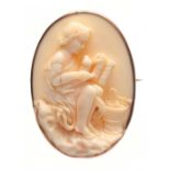 A 19TH CENTURY OVAL FINELY CARVED IVORY CAMEO MOUNTED IN A GOLD FRAME 5.5cm high 4cm wide.
