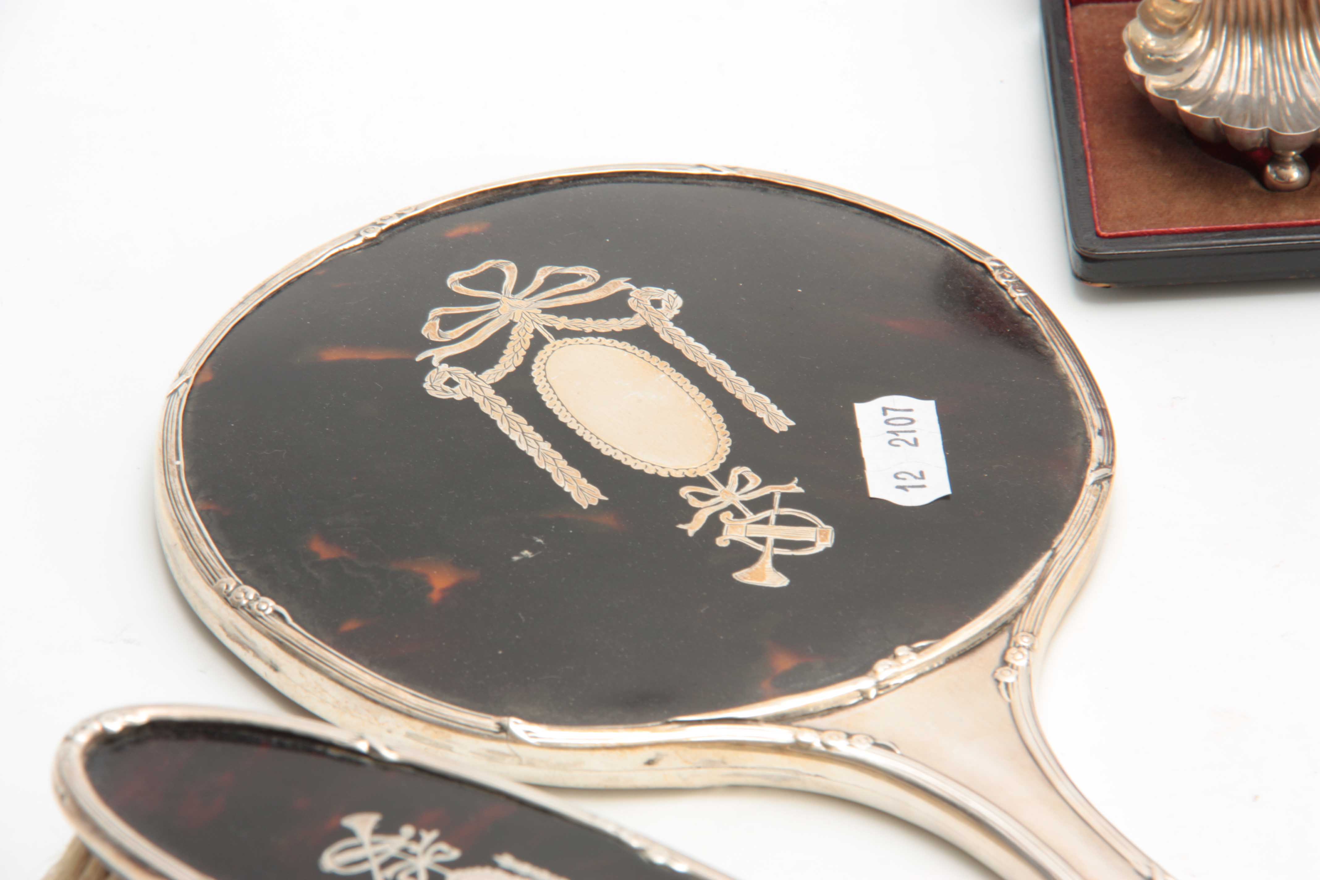 A SELECTION OF SILVER ITEMS INCLUDING a Dressing table Mirror, Sheild Pendant, Dressing Table Brush, - Image 4 of 5