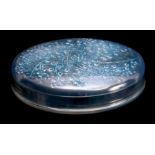 R. LALIQUE, FRANCE A 20TH CENTURY OPALESCENT AND BLUE STAINED MUGUETS BOX decorated with flower
