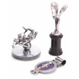 THREE ITEMS OF MOTORING MEMORABILIA comprising A Spirit of Ecstacy Mascot on plinth base 19cm