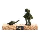 D. H. CHIPARUS, AN ART DECO BRONZE FIGURE GROUP depicting two green patinated girls scared by a