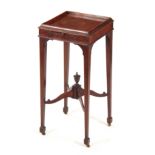 A GEORGE III FIGURED MAHOGANY KETTLESTAND the square top with chequer banded moulded edge above a
