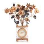 A 20TH CENTURY FRENCH CRYSTAL MANTEL CLOCK fitted with a spring-driven movement and decorated with a