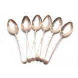 A SET OF 6 GEORGE III SILVER PLAIN OLD ENGLISH PATTERN DESSERT SPOONS Exeter 1803 maker's mark AG