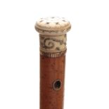 A RARE LATE 17TH CENTURY IVORY PIQUE WORK WALKING CANE FITTED WITH A VINAIGRETTE POMEL finely