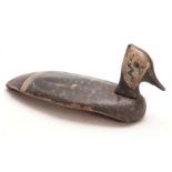 A 19TH CENTURY POLYCHROME PAINTED DECOY DUCK 25cm wide.