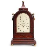 THOMAS NELSON, MARKET DEEPING A FINE REGENCY FIGURED MAHOGANY MUSICAL BRACKET CLOCK having a large