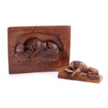 A 19TH CENTURY SWISS BLACK FOREST WALNUT WALL PLAQUE depicting the lion Luzern 22cm wide 16cm high