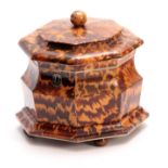 A LARGE EARLY 19TH CENTURY PAGODA SHAPED TORTOISESHELL OCTAGONAL TEA CADDY with silver wire edges