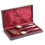 AN 800 HALLMARKED FRENCH SILVER FISH SET consisting of 2 spoons and fish slice in a fitted case.