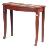 A 19TH CENTURY ANGLO CHINESE HARDWOOD SERPENTINE ALTAR TABLE with segmented marble top; standing