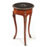 A LATE 19TH CENTURY FRENCH KINGWOOD AND ORMOLU MOUNTED SMALL CENTRE TABLE the black slate top