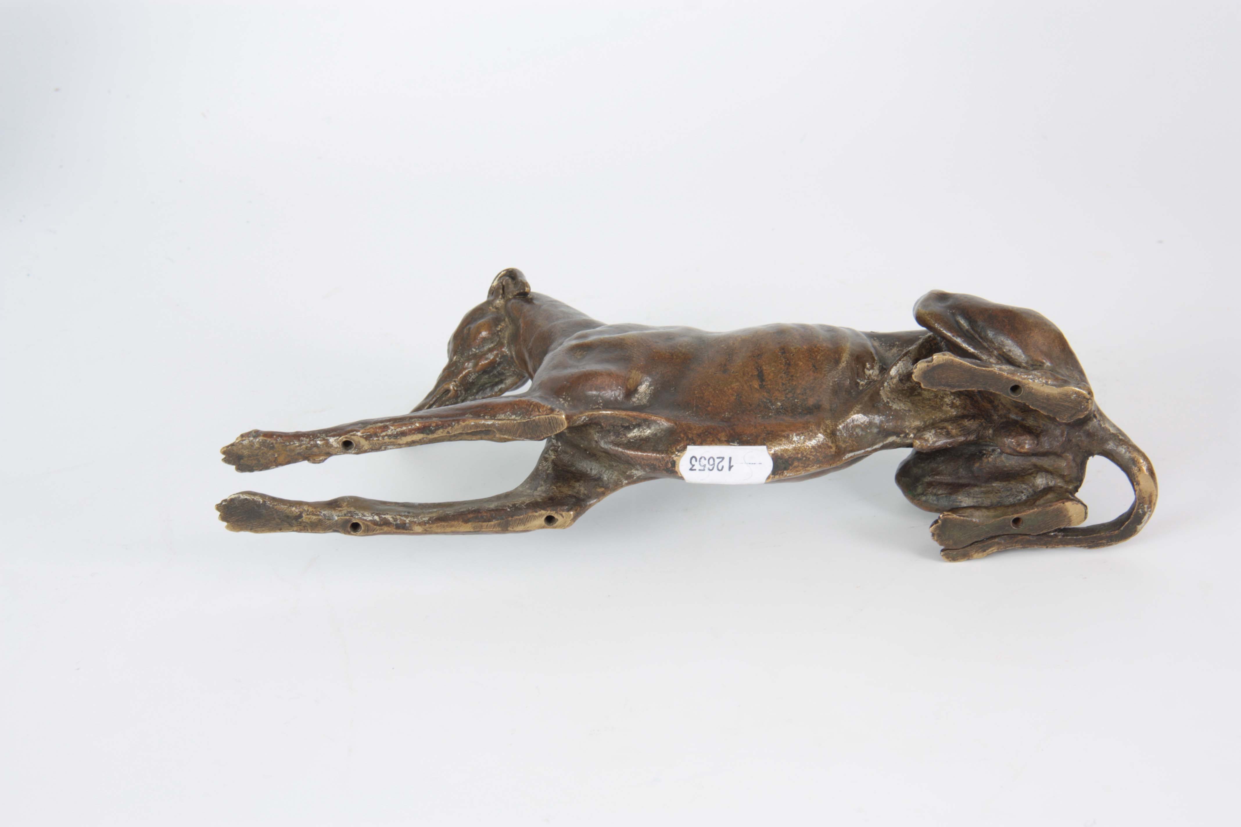 A LATE 19th CENTURY PATINATED BRONZE SCULPTURE modelled as a recumbent greyhound 26cm long - Image 6 of 6