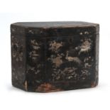 AN 18TH CENTURY CHINESE EXPORT LACQUER TEA CADDY OF EXTRA LARGE PROPORTIONS with mother of pearl