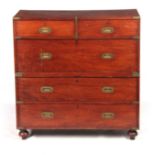 A 19TH CENTURY CAMPHORWOOD CAMPAIGN CHEST with brass corners and flush brass handle plates,