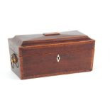 A GEORGIAN MAHOGANY SARCOPHAGUS SHAPED TEA CADDY with kingwood crossbanding and boxwood stringing