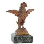 A LATE 19th CENTURY GILT BRONZE SCULPTURE modelled as a cockerel mounted on green marble base 16cm