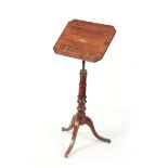 A REGENCY BRASS INLAID ROSEWOOD ADJUSTABLE MUSIC STAND with crossbanded top above a ring turned