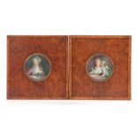 A PAIR OF 19TH CENTURY FRENCH CIRCULAR PORTRAIT MINIATURES ON IVORY depicting a bust portrait of