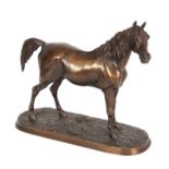 AFTER P. J. MENE. AN EARLY 20th CENTURY PATINATED BRONZE SCULPTURE modelled as a stallion horse