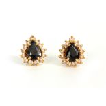 A PAIR OF LADIES 18CT GOLD SAPPHIRE AND DIAMOND SET EARRINGS with screw backs 15mm high app. 4g