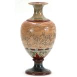 A 19TH CENTURY DOULTON LAMBETH VASE BY HANNAH BARLOW decorated with a continuous band of grazing