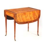 A GEORGE III SHERATON STYLE ROSEWOOD AND YEW-WOOD CROSS-BANDED SATINWOOD PEMBROKE TABLE with side
