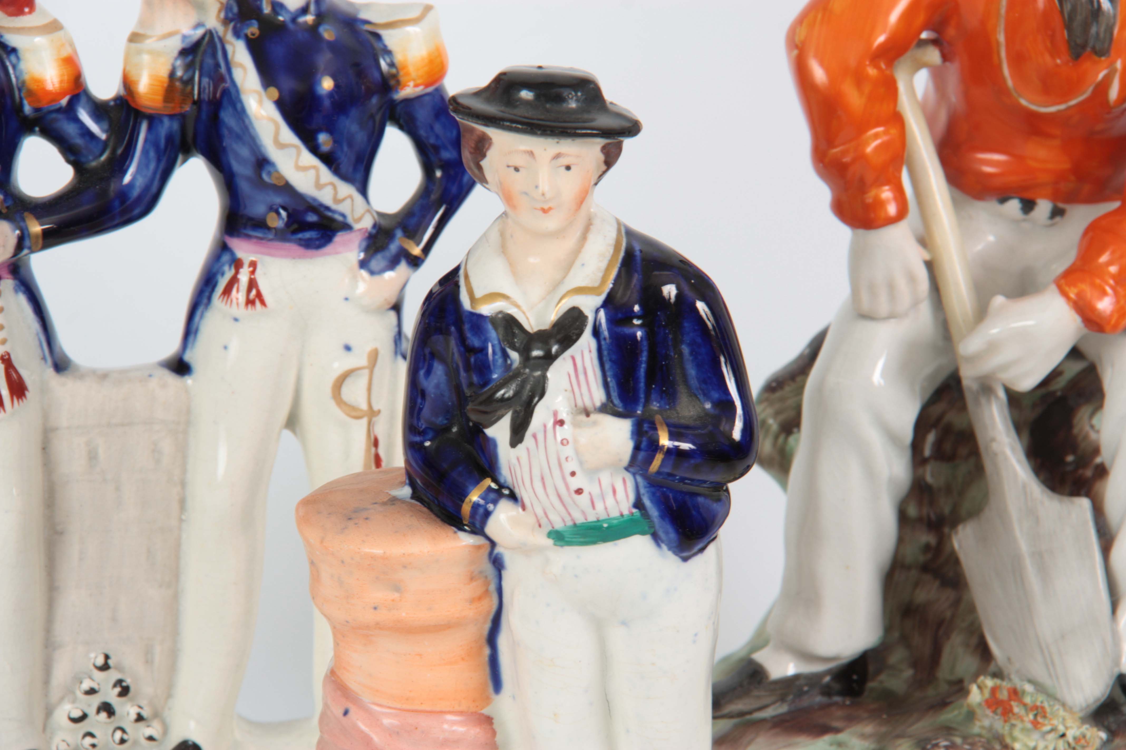 A SELECTION OF THREE 19TH CENTURY STAFFORDSHIRE FIGURES comprising Garibaldi at Home - 24cm high - Image 4 of 4