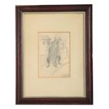ATT. LAWERENCE STEPHEN LOWRY - PENCIL SKETCH of the Artist and Mr Keane 23cm high,16cm wide - signed