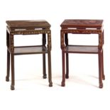 A PAIR OF CHINESE LACQUERED NIGHT TABLES decorated with green and red lacquer highlighted in gilt