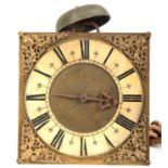 A LATE 17th CENTURY HOOK AND SPIKE WALL CLOCK having a 10" brass dial with crown and cherub
