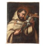 AN 18th/19th CENTURY RELIGIOUS OIL PAINTING 72cm high, 56cm wide