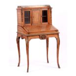 A FINE 19TH CENTURY FRENCH LADIES KINGWOOD, BURR WALNUT AND SATINWOOD ORMOLU MOUNTED BONHEUR DU JOUR