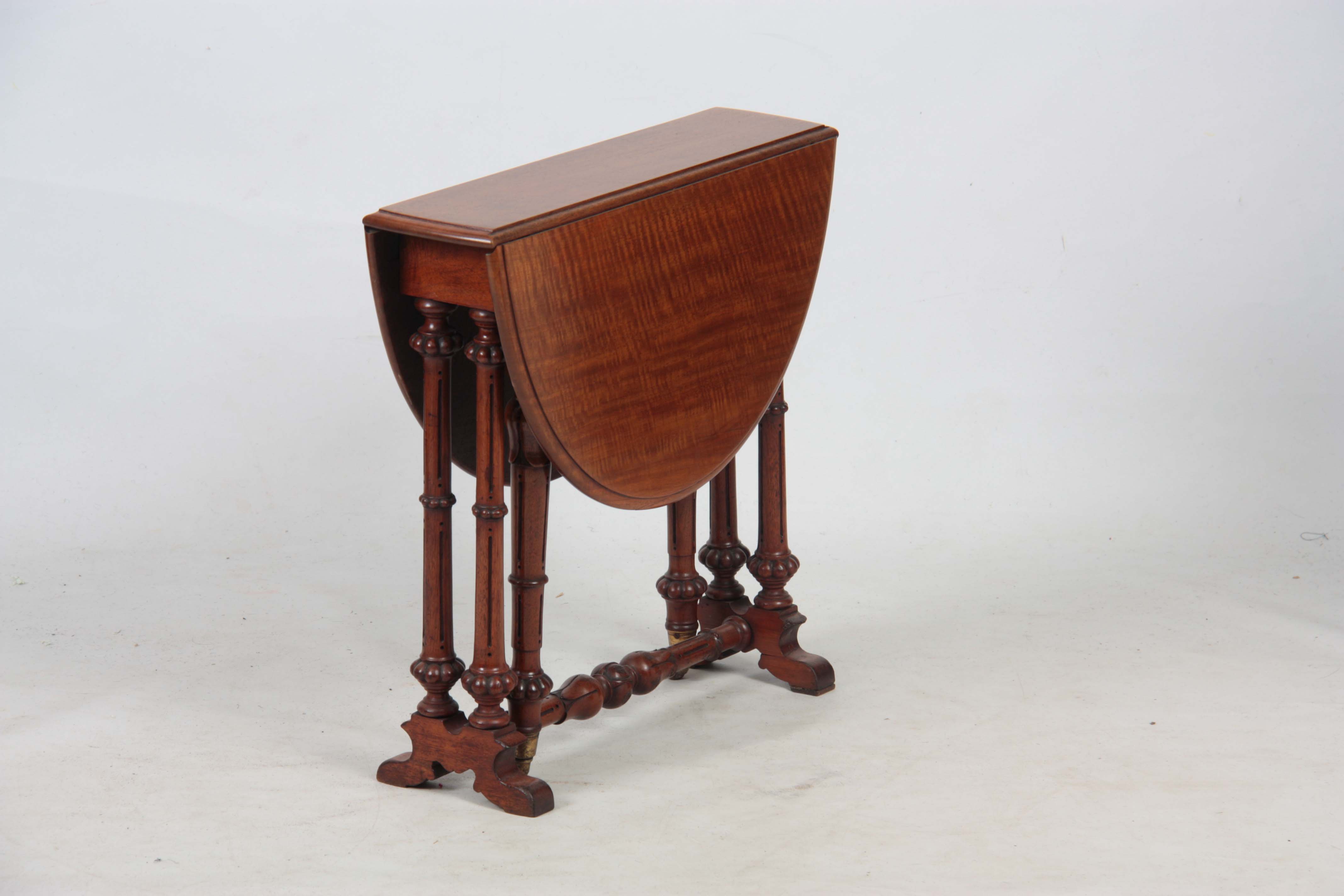 A 19TH CENTURY WALNUT MINIATURE SUTHERLAND TABLE with moulded edge oval top above a turned base with - Image 2 of 7