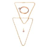 A SELECTION OF LADIES 9CT GOLD JEWELLERY to include a 9ct gold necklace 51cm long, app. 6.7g,