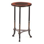 A STYLISH LATE 19TH CENTURY GILT AND EBONISED OCCASIONAL TABLE having an inlaid border to the top